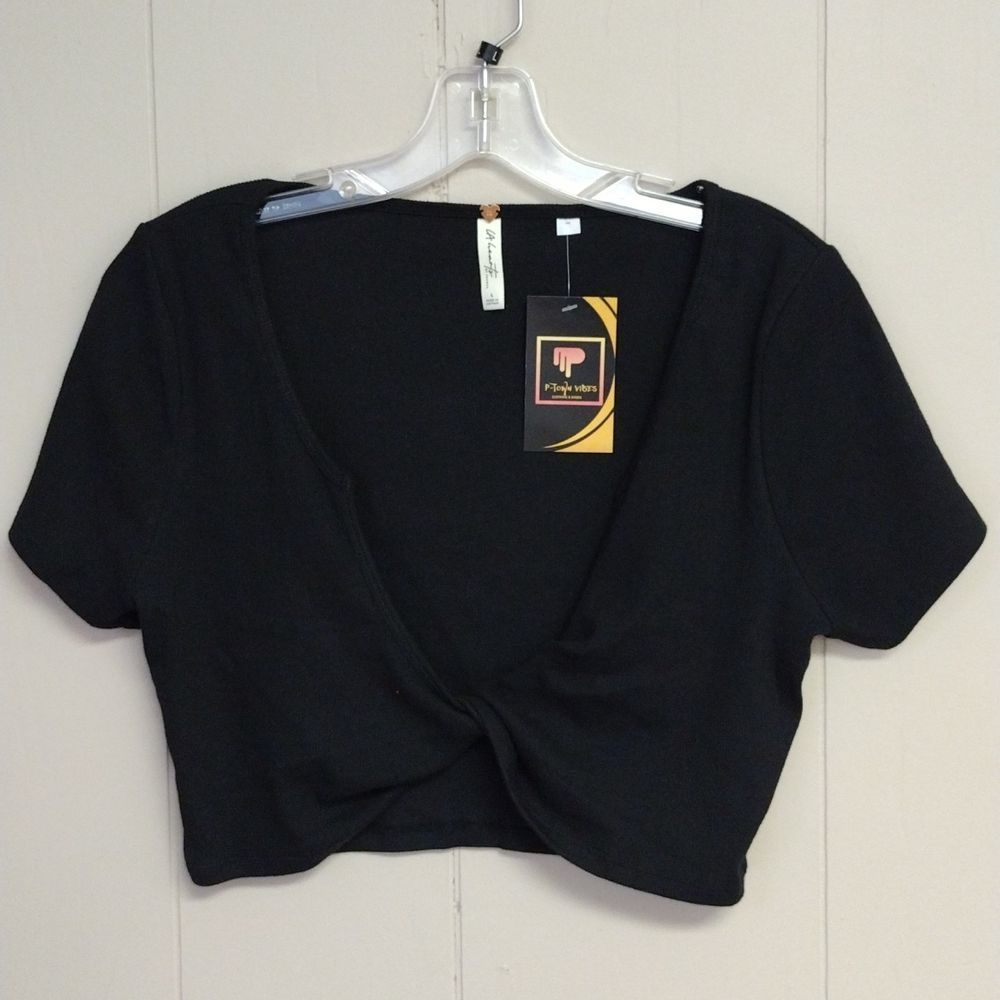 L.A. Hearts Scoop Neck Crop Top Women's L (Black)